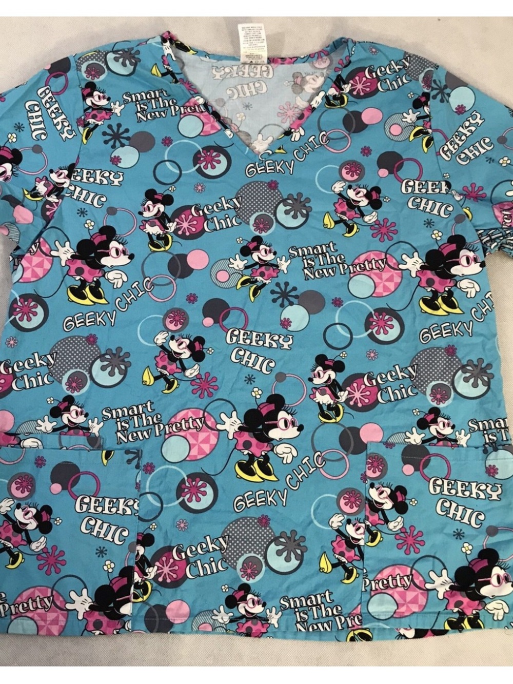 Disney Minnie Mouse Scrub Top - Blue "Geeky Chic"